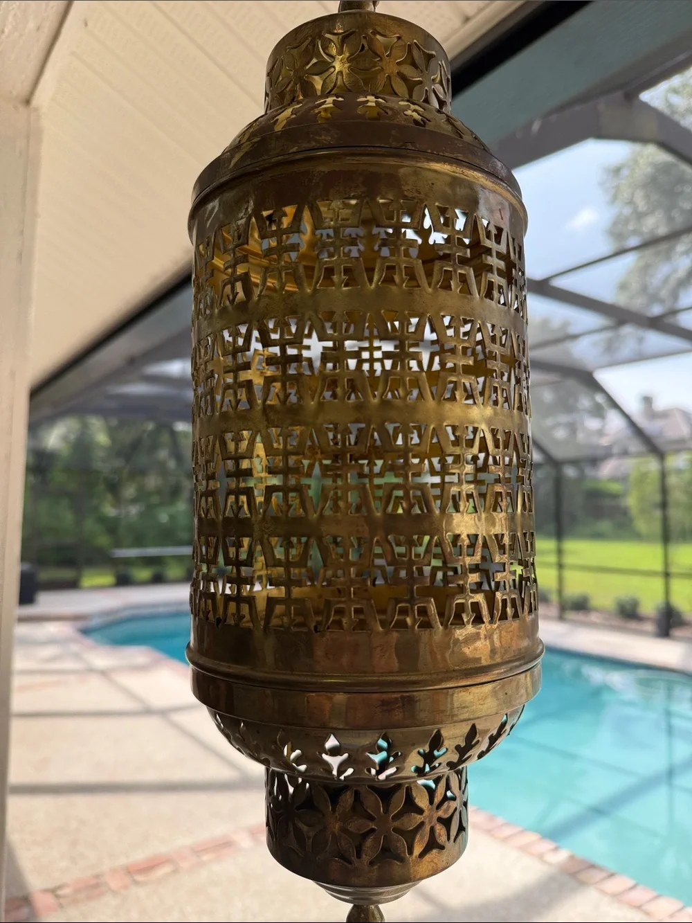 Mid Century Moroccan  Brass Hanging Lantern -